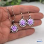 ANAN, alkalmi fülbevaló, nyaklánc, Lila Rózsa