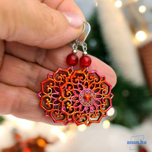   ANAN, kézzel festett fülbevaló, egyedi ékszer, Tűzvarázs Mandala 