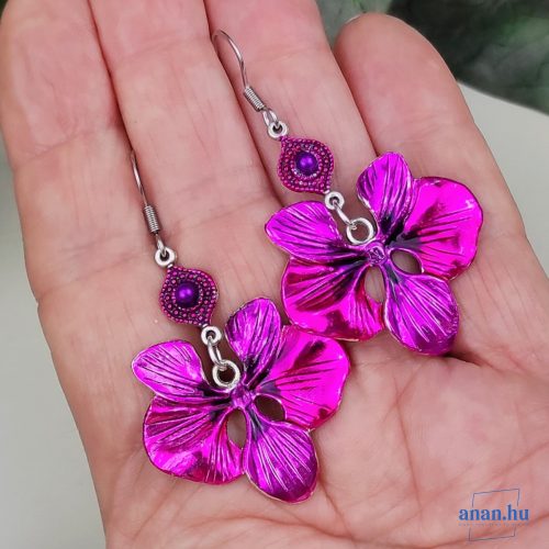 ANAN, kézzel festett fülbevaló, egyedi ékszer, lila, Orchidea  