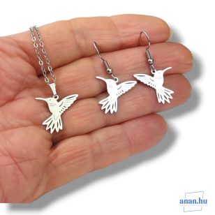   ANAN, nemesacél fülbevaló, nyaklánc, antiallergén ékszer, madárka, Kiskolibri