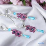 ANAN, kézzel festett, egyedi ékszer, fülbevaló, nyaklánc, pink-kék, Tündérkönny