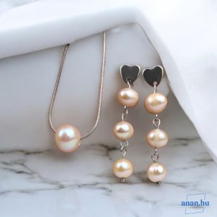   ANAN, antiallergén ékszer szett, édesvízi tenyésztett gyöngy, pasztell rózsaszín, Pearl