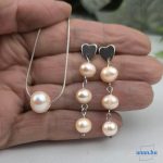 ANAN, antiallergén ékszer szett, édesvízi tenyésztett gyöngy, pasztell rózsaszín, Pearl