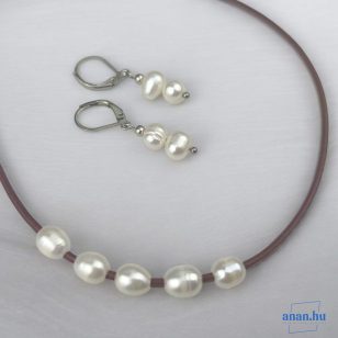   ANAN, bőr, nyaklánc, fülbevaló, édesvízi gyöngy, Tenger Lelke