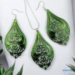 ANAN, kézzel festett ékszer, fülbevaló, nyaklánc, erdei zöld, Mesés Kelet