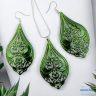   ANAN, kézzel festett ékszer, fülbevaló, nyaklánc, erdei zöld, Mesés Kelet