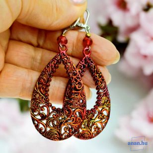   ANAN, kézzel festett, egyedi ékszer, fülbevaló, nyaklánc, Bíbor Csipke