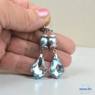   ANAN, antiallergén, egyedi ékszer, fülbevaló, nyaklánc, édesvízi gyöngy, Kék Juhar