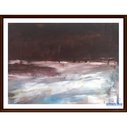 Kép, Fülöp Antal festmény, olaj, Fabriano Tela olajkarton, 21x29cm, cím: Téli pillanatok, tájkép