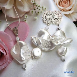   ANAN, antiallergén, egyedi ékszer, fülbevaló, nyaklánc, Fehér Selyem