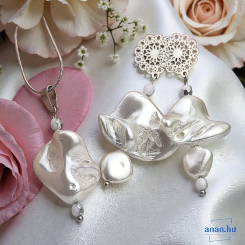 ANAN, antiallergén, egyedi ékszer, fülbevaló, nyaklánc, Fehér Selyem