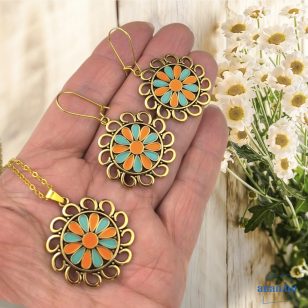   ANAN, fülbevaló, nyaklánc, kék-narancs, Isztambul Virága