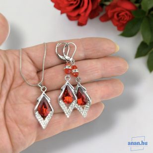 ANAN, alkalmi fülbevaló, üvegkristály, piros, Csillogás