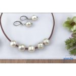 ANAN, édesvízi tenyésztett gyöngy nyaklánc, fülbevaló, fehér, Tenger Lelke