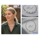 ANAN, édesvízi tenyésztett gyöngy nyaklánc, fülbevaló, fehér, Tenger Lelke