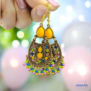   ANAN, fülbevaló, civilizációk ragyogása kollekció, sárga-színes, Inkák Gyöngye