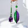   ANAN, kézzel festett, egyedi ékszer, fülbevaló, nyaklánc, levélékszer, lila-zöld, Levélmese
