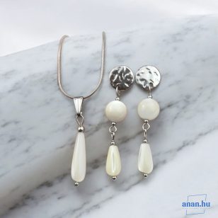   ANAN, nemesacél ékszer szett, fülbevaló, nyaklánc, fehér, Gyöngyház
