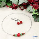 ANAN, ékszer szett, howlit, nyaklánc, fülbevaló piros, zöld,