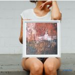 Kép, Fülöp Antal festmény, olaj, Fabriano Tela olajkarton, 21x21cm, cím: Téli folyópart, tájkép