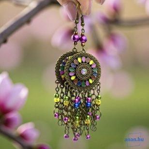   ANAN, egyedi, gyöngyékszer, hangsúlyos fülbevaló, medál, bronz, Damaszkusz Színei