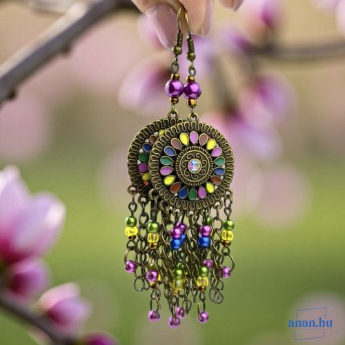 ANAN, egyedi, gyöngyékszer, hangsúlyos fülbevaló, medál, bronz, Damaszkusz Színei