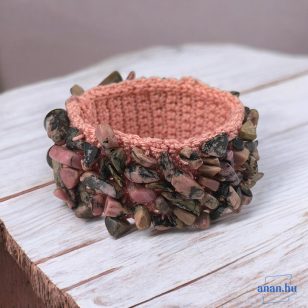   ANAN, ásvány karkötő, rodonit, hipoallergén, fémmentes ékszer 